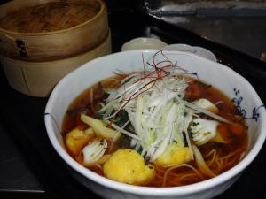 紋甲イカと彩り野菜の高菜和え醤油味スープ麺セット